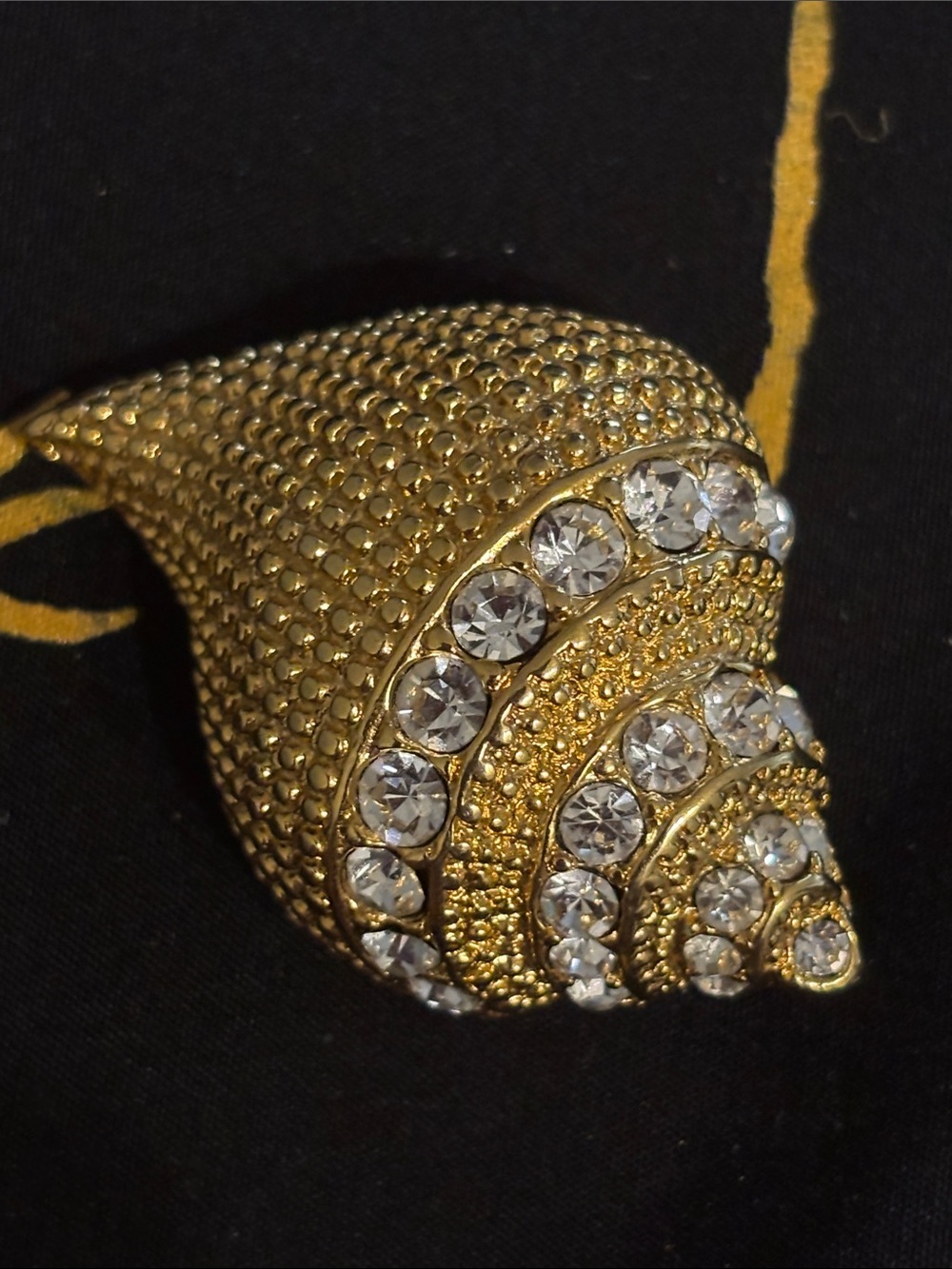Kenneth J Lane KJL gold crystal embellished conch shell brooch